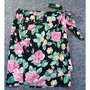 RARE! NWT LAUREN RALPH LAUREN LRL 90s Black Floral Midi Skirt Sz 14 Cotton